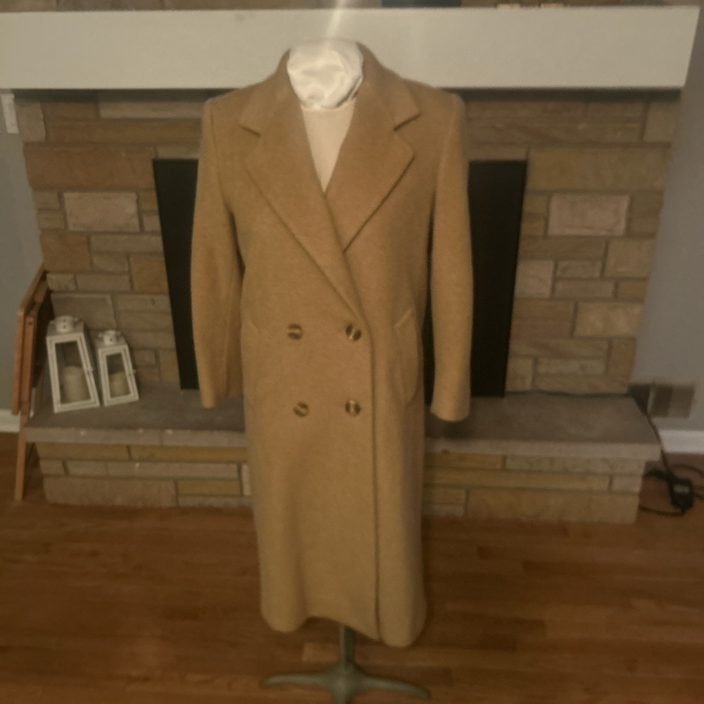 Jones New York Camel Double-Breasted Wool Coat